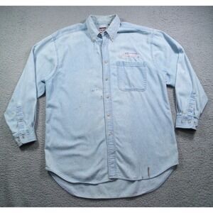 Vintage Arkansas Razorbacks Denim Shirt Mens Size Large Blue Button Up Worn
